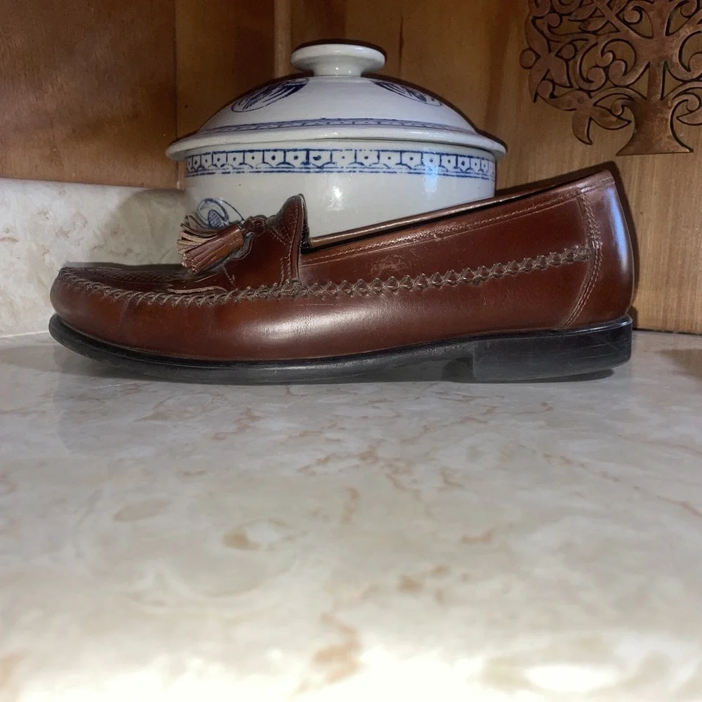 Hush Puppies Mens 10W San Remo Leather Loafers Shoes w/  Tassel Weave Brown‎